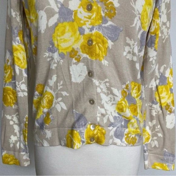 Charter Club Women's Tan Golden Watercolor Floral Soft Button Cardigan Size M - Picture 6 of 15
